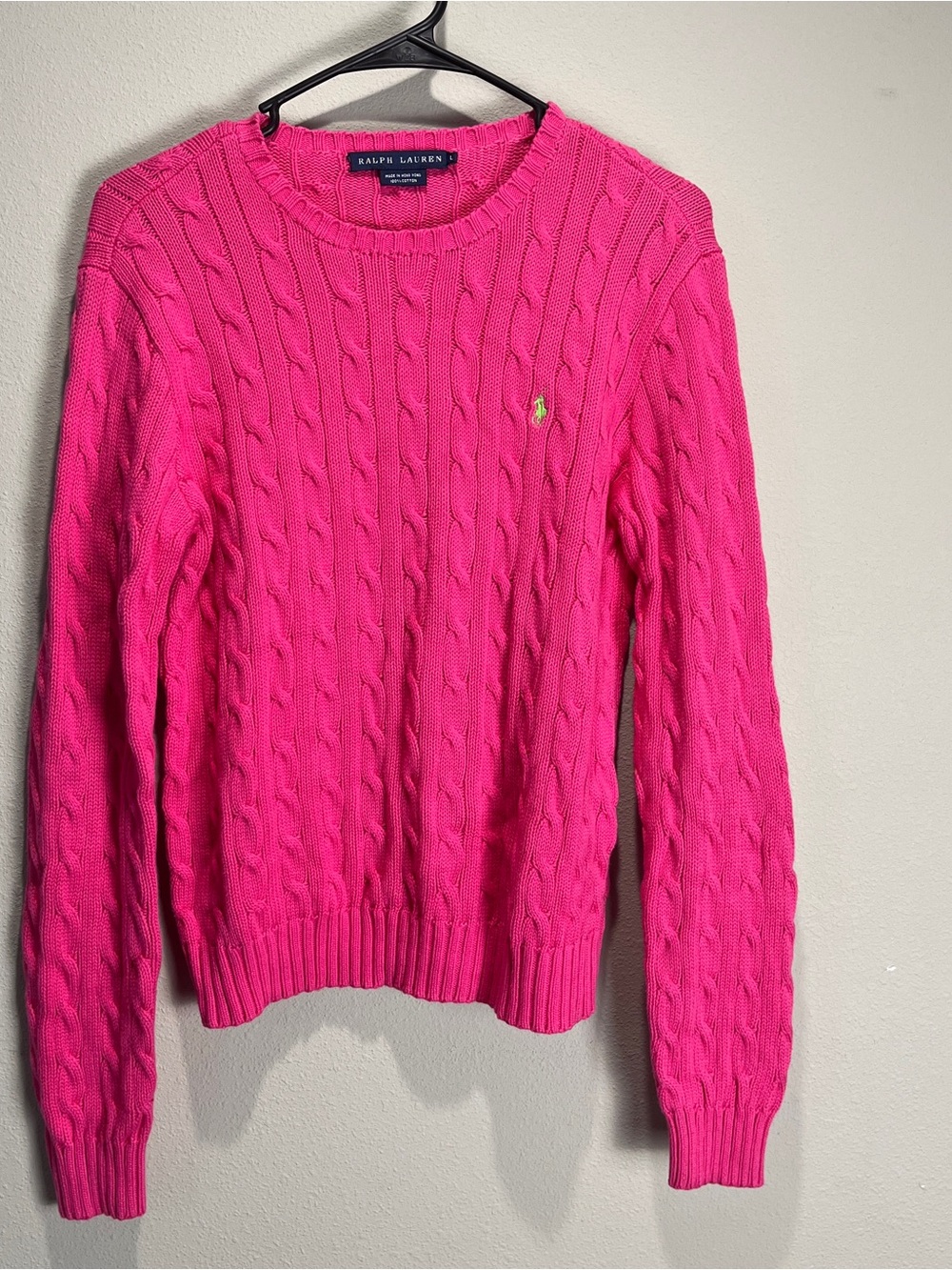 Vintage Ralph Lauren Cable-Knit Crewneck Sweater - Hot Pink large